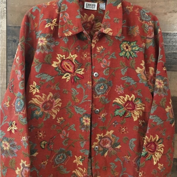 Chicos Design Tapestry Paisley Embroidered Corduroy Jacket- Floral Boho Size 1/S - Picture 8 of 13
